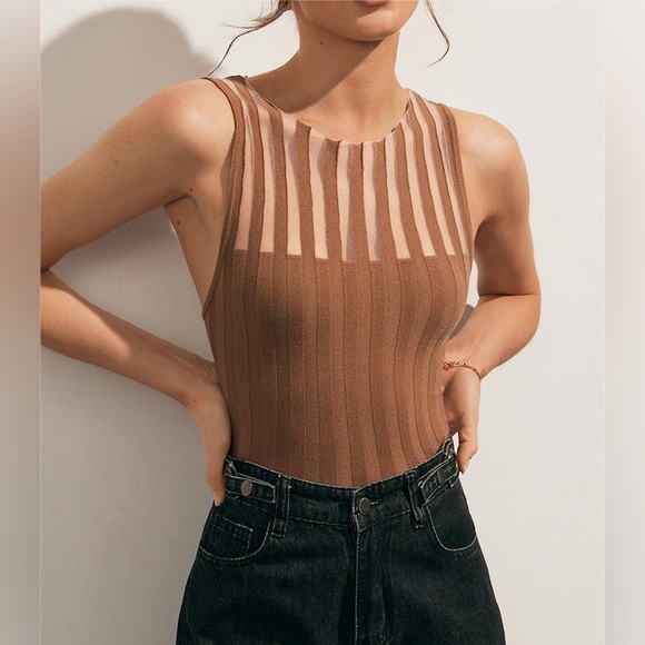 Commense Tops - #144 Sheer Ribbed Tank Top